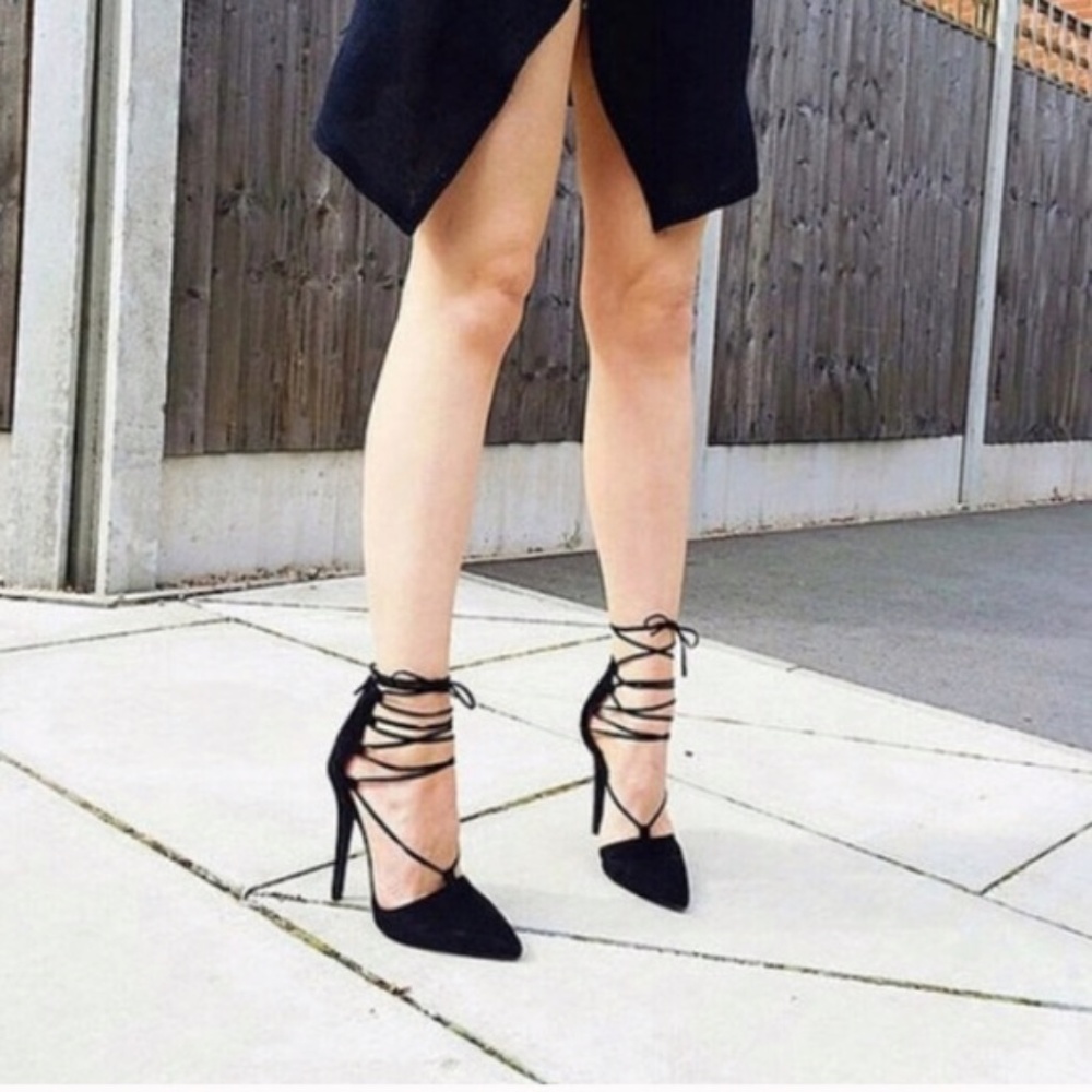 Public Desire Black Ankle Lace Up Heel Size 10